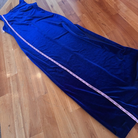 Vintage Navy Blue Velvet Sleeveless Maxi Dress halter prom formal Y2K 90s Jewel - Picture 11 of 13